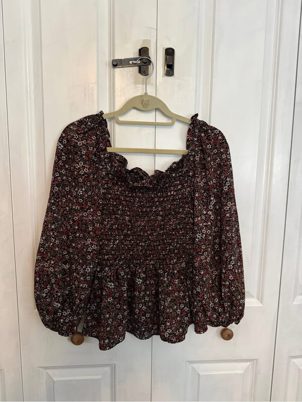 Floral Smocked Peplum Blouse - Black/Multi